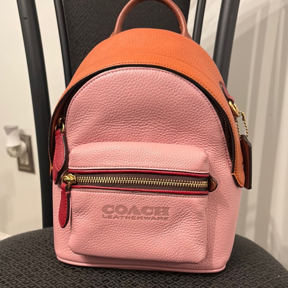Coach Pink and Orange Leather Backpack
